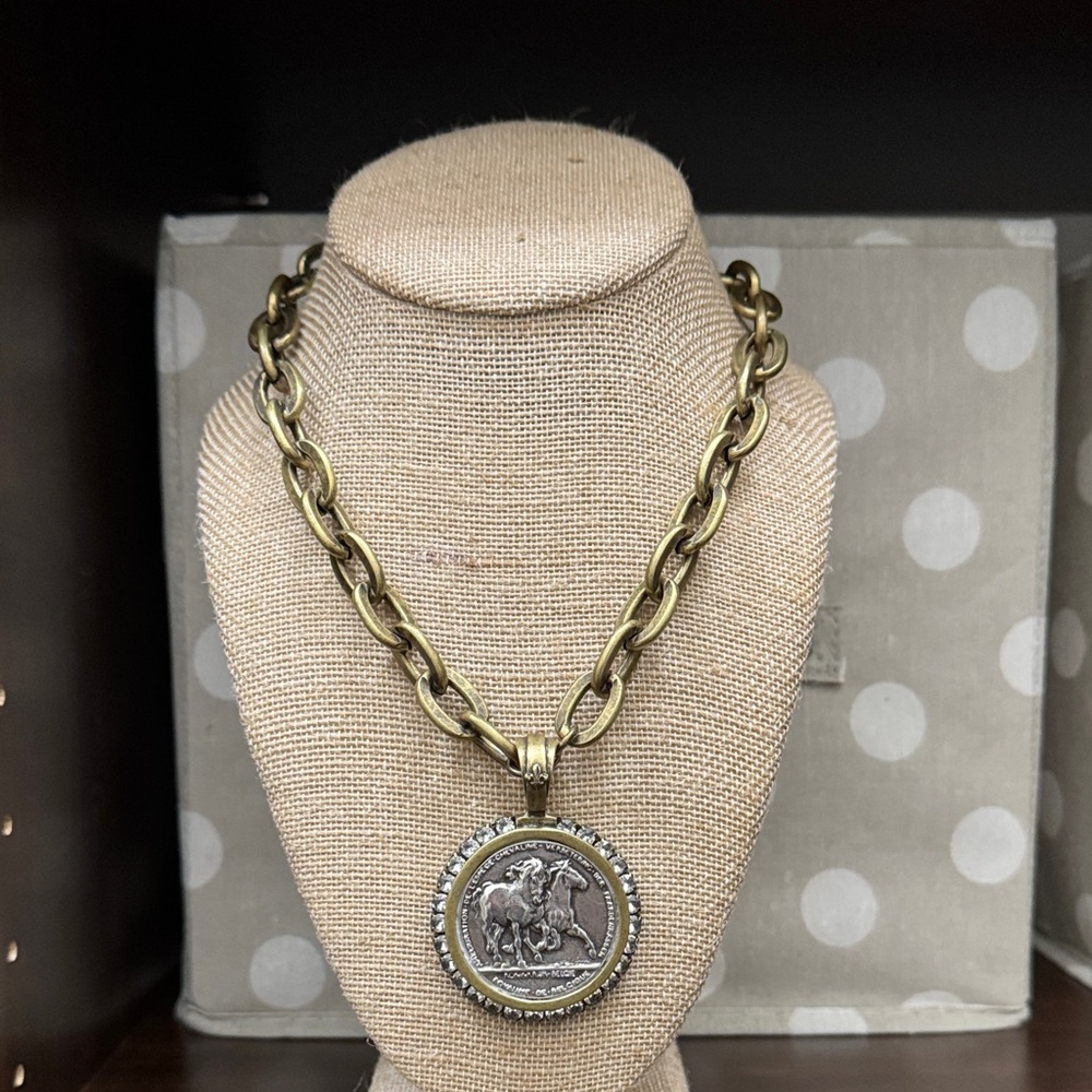 Brass Chain Necklace with horse Pendant